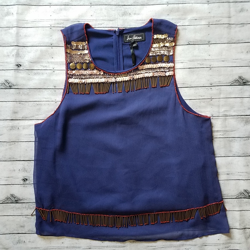 Sam Edelman | Beaded top, navy blue, size L